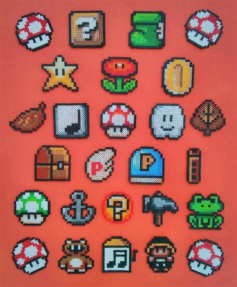 Super Mario Bros Items Power Ups Hama Beads Mario Perler Bead Art