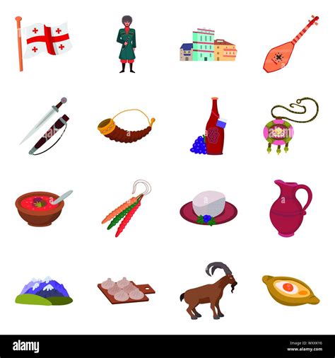 Vector Illustration Of Caucasus And Traditions Sign Collection Of