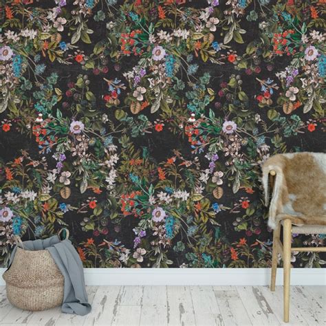 Vintage Botanical Dark Wallpaper A049 Removable And Etsy