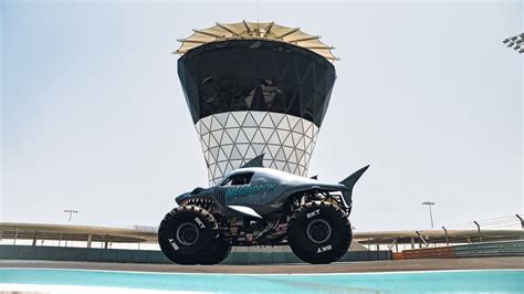 Megalodon Mayhem Shark Shaped Monster Truck Takes A Spin Around Yas