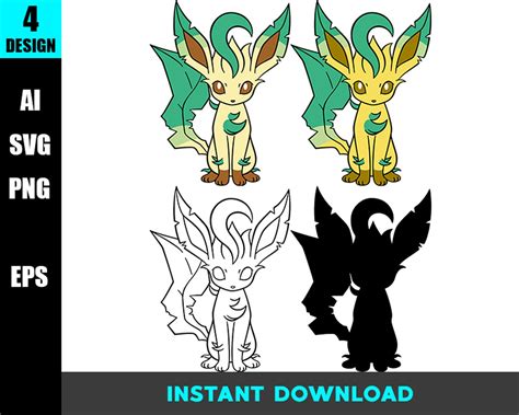 Leafeon Vector Svg Eps Png Ai Outline Cricut Etsy