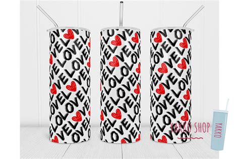 20oz Valentine Tumbler Love Pattern Wrap Graphic By Yakkodesign