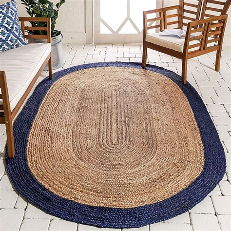 Tapis Ovale En Jute Contour Bleu Jute Land