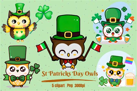 St Patricks Day Owls Clipart Graphic By Hamees Store · Creative Fabrica