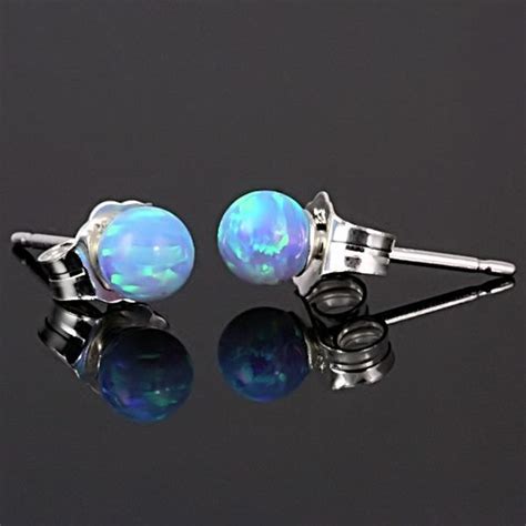 Mm Australian Azure Blue Opal Ball Stud Post Earrings Solid Etsy