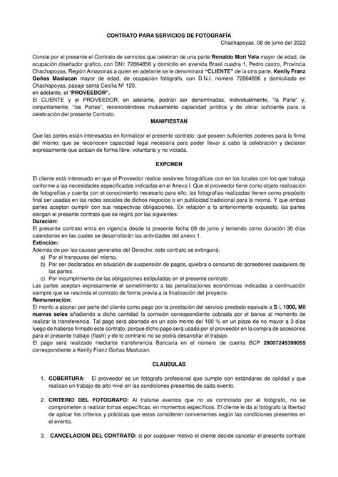 Contrato Para Servicios De Fotografía Contrato Para Servicios De