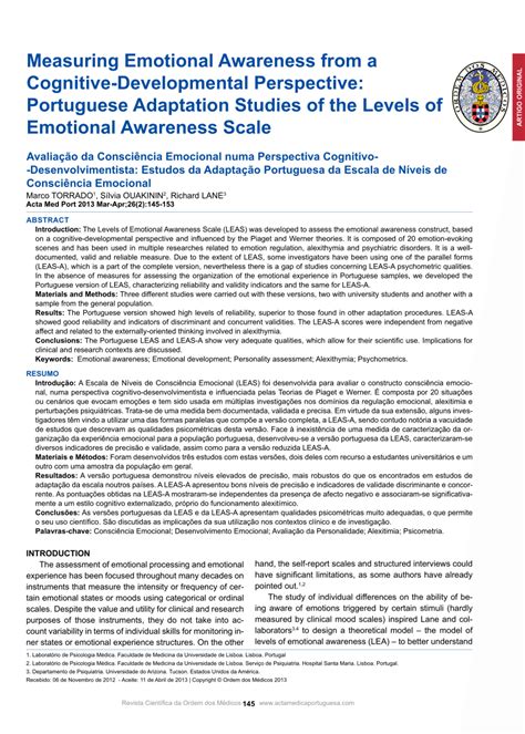 (PDF) Measuring Emotional Awareness from a Cognitive-Developmental Perspective: Portuguese ...