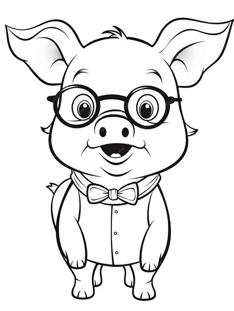 Premium Photo | A black and white drawing of a pig wearing glasses ...