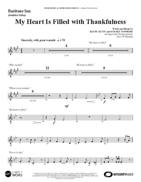 My Heart Is Filled With Thankfulness Choral Anthem Satb Bari Sax