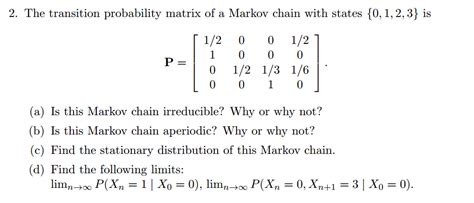 Solved The Transition Probability Matrix Of A Markov Chain Chegg