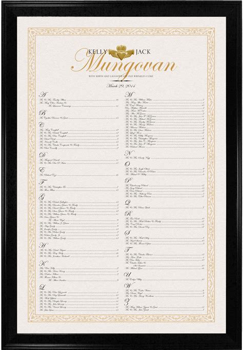 Gold Claddagh Irish Wedding Seating Chart Celtic Symbols And Designs