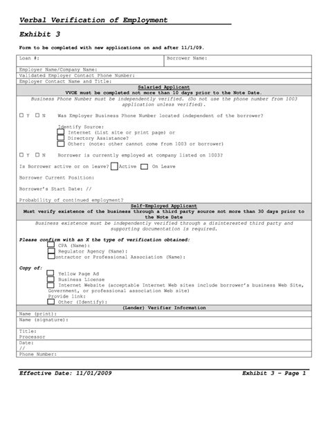 Fillable Online Verbal Verification Of Employment Exhibit 3 Bsmdirect