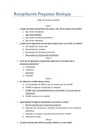 Biología Recopilación de Preguntas pdf