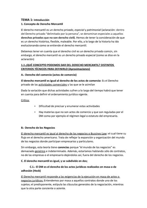 TEMA 1 de derecho TEMA 1 Introducción Concepto de Derecho Mercantil