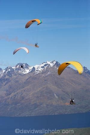 Paragliders Over Lake Wakatipu Queenstown South Island New Zealand