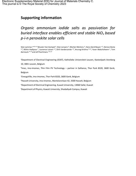 Pdf Organic Ammonium Iodide Salts As Passivation For Buried Interface