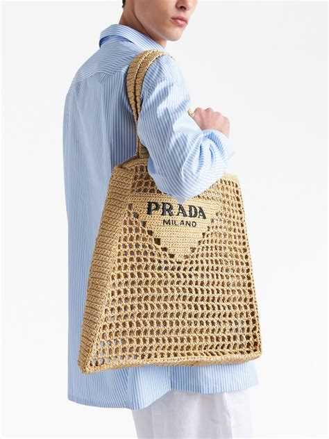 Prada Woven Logo Raffia Tote Bag Farfetch