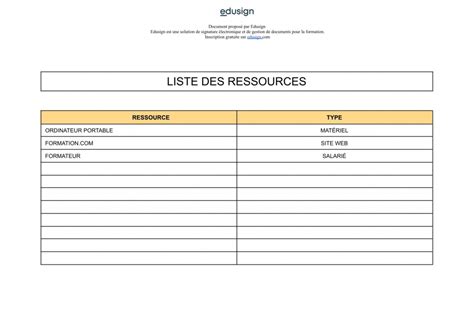 Liste de ressources Modèle gratuit en format Word PDF Edusign