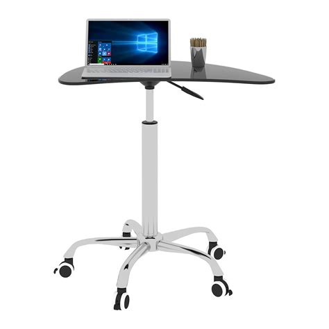 BaytoCare Adjustable Height Black Tempered Glass Table Desk Table With