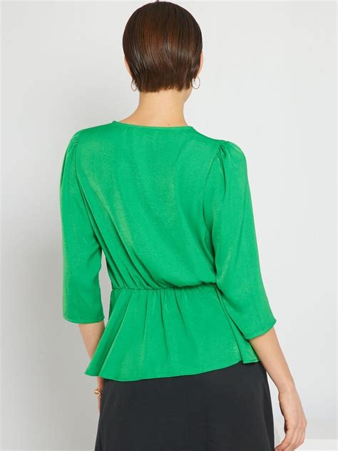 Blusa Satinada Con Cuello De Pico VERDE Kiabi 15 00