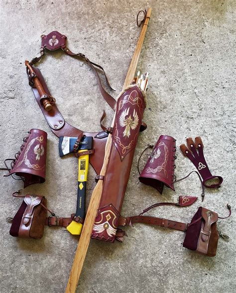 Multi Functional Leather Quiver With Two Arm Guards Two Belt Pouches