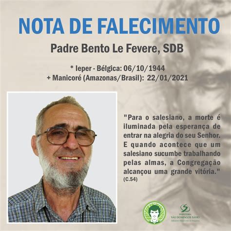 Nota De Falecimento Padre Bento Le F Vere Inspetoria Salesiana S O