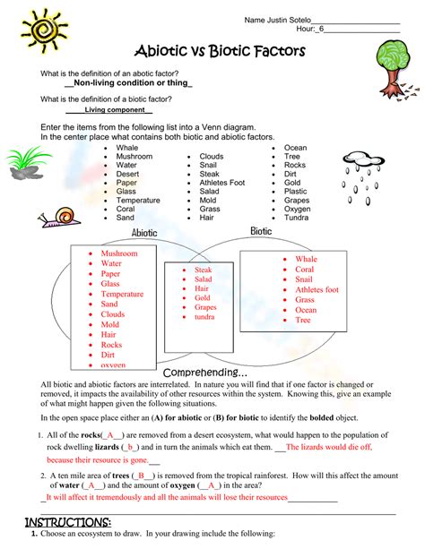 Free Printable Abiotic vs Biotic Factors Worksheets