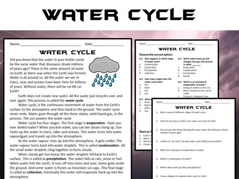 Water Cycle Reading Comprehension Passage And Questions Pdf