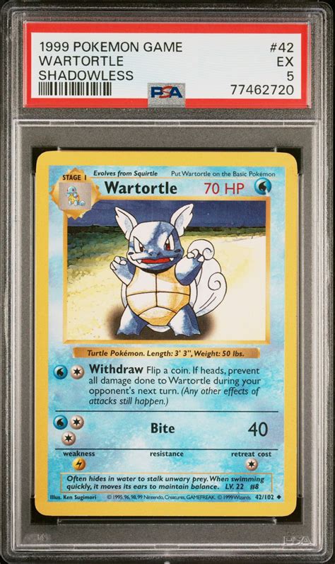 Pokemon Base Set 42 Wartortle Shadowless 1999 Pokemon PSA EXCELLENT 5