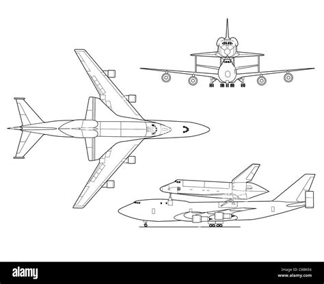 Boeing 747 Space Shuttle Carrier Aircraft 3 view aircraft line art ...