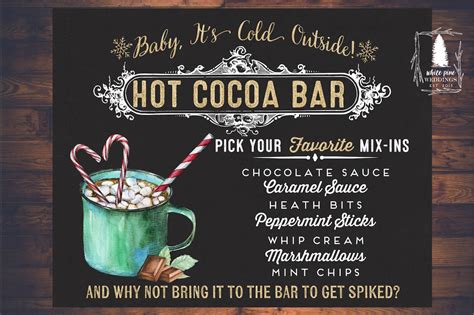 Hot Cocoa Sign Printable Hot Chocolate Bar Christmas Holiday Party Drinks Winter Wedding