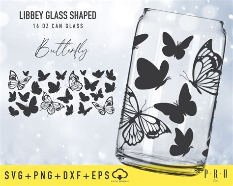 Butterfly Full Wrap Libbey Glass Shaped 16 Oz Can Glass Svg Libbey