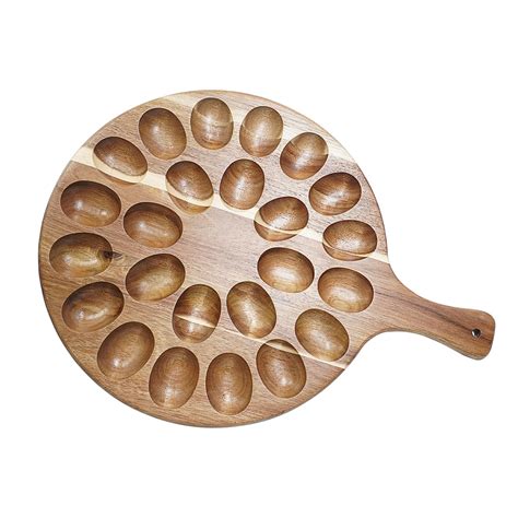 Deviled Egg Platter Charcuterie Board Deviled Egg Tray Quality Acacia Wood 24 Holes Round