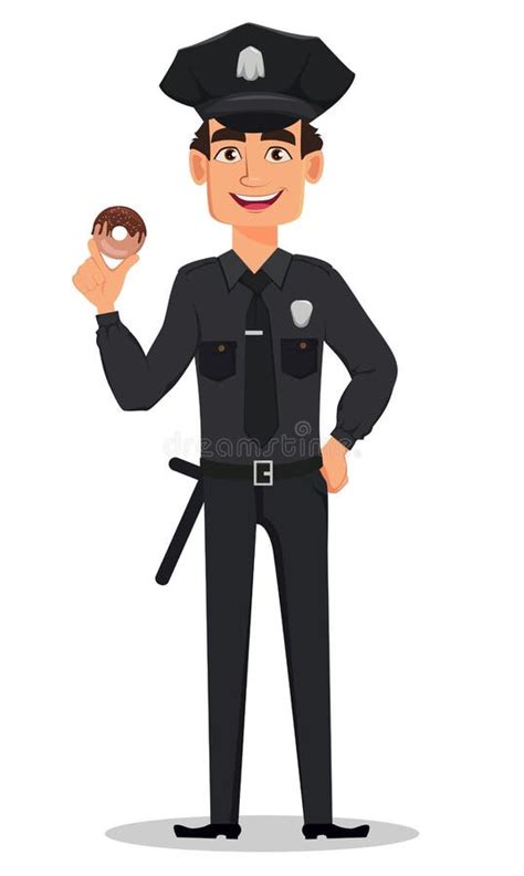 Police Officer Policeman Set Of Cartoon Character Cop Tired With A