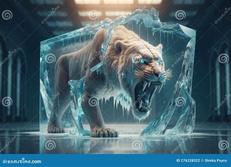 Sabertooth Frozen Trapped In Ice Generative Ai Stock Illustration