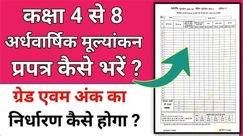 कक्षा 4 से 8 तक अर्धवार्षिक मूल्यांकन की जानकारी प्रपत्र में कैसे भरें ग्रेड कैसे दें