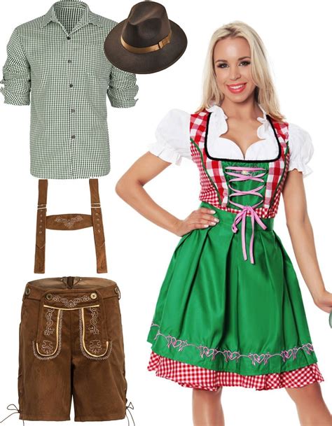 Couple Green Oktoberfest Beer German Lederhosen Costume