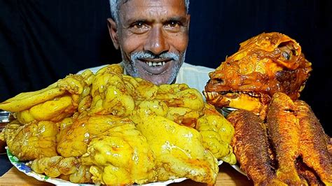 Eating Most Oily Mutton Fat Curryspicy Mutton Head Curry Bata Fish