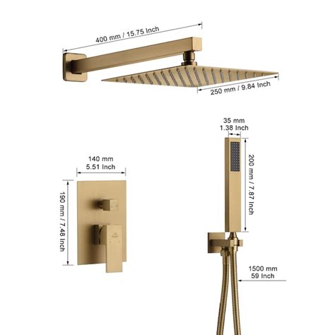 Casainc Brush Gold Dual Head Waterfall Built In Shower System With 2