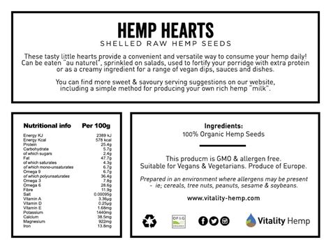Organic Hemp Hearts 500g Vitality Hemp