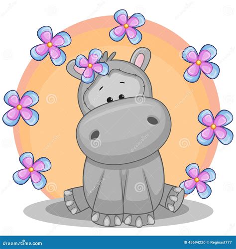 Hippo With Flowers Stock Vector Illustration Of Cute 45694220