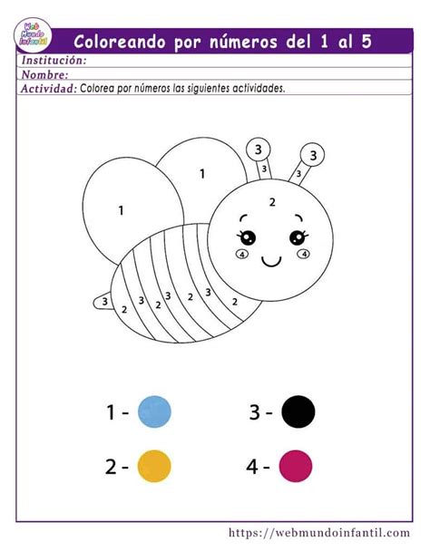 Dibujos para colorear por números del 1 al 5 para imprimir en pdf