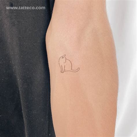 Fine Line Style Sitting Cat Tattoo Located On The Inner