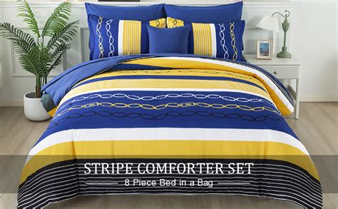 8 Pieces Bed In A Bag Stripe Comforter Set King Size Patchwork Striped Comforter