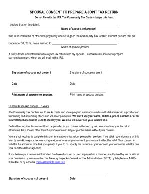 Completable En línea SPOUSAL CONSENT TO PREPARE A JOINT TAX RETURN Fax