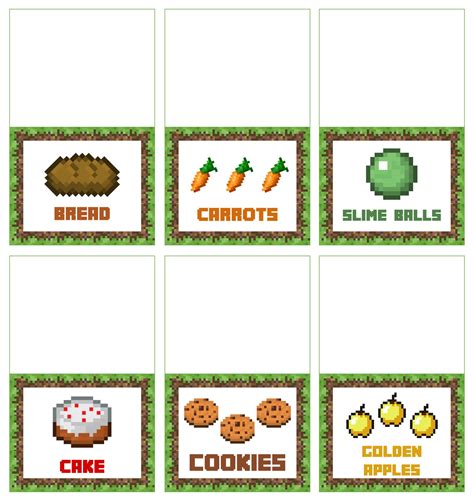 Free Printable Minecraft Food Tent Cards