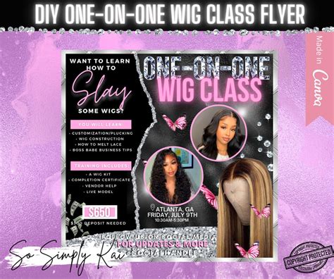 Diy One On One Wig Class Flyer Wigs Business Sew In Lace Clients Editable Etsy