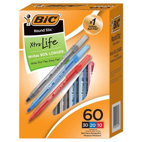 Bic Round Stic Xtra Life Ballpoint Pen Medium Point 10mm Assorted