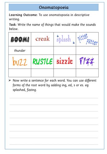 Onomatopoeia Worksheets Teaching Resources