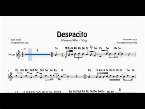 Despacito Partitura F Cil Con Notas En Letra Flauta Violin Oboe Youtube